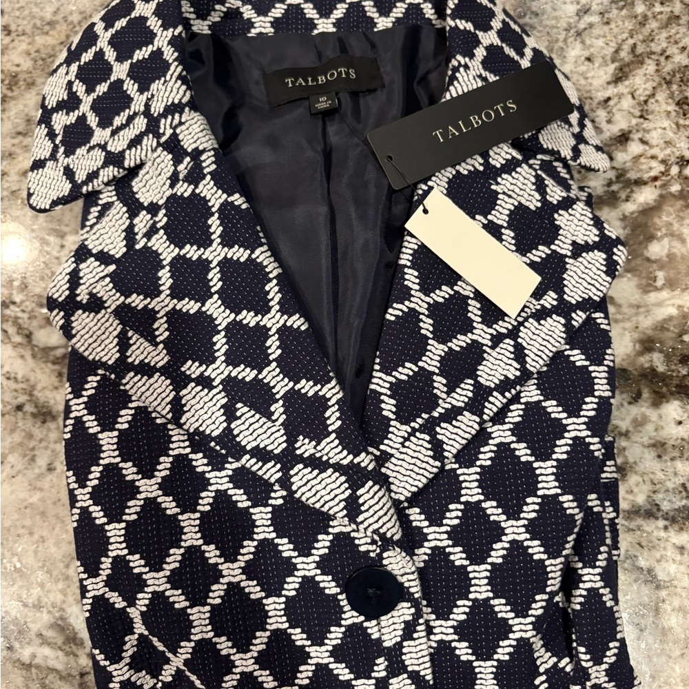 Talbots Navy and White Geometric Jacket
